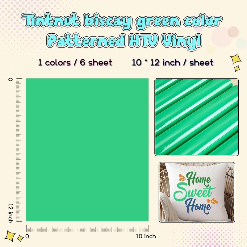 Tintnut Biscay Green Color Heat Transfer Vinyl -6 Sheets 12"x10" Bright Color Iron on Vinyl for T-Shirts Clothing Bags HTV Vinyl for All Cutting Machine - Image 2